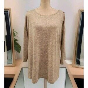 89th & Madison Top Plus Sz 2X Beige 3/4 Sleeve Blouse Silver Rhinestone Shirt